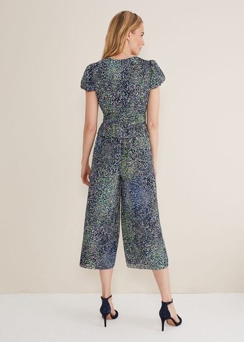 Phase Eight Leora Wrap Printed Plisse Jumpsuit Navy/Multicolor Australia | SV1907852